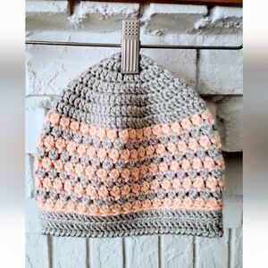 Gray and Peach Crochet Kids Hat